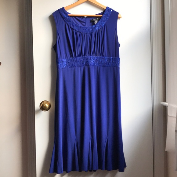 R&M Richards Royal Blue Sequined Swing Dress sz 14 - Picture 1 of 9